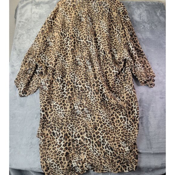Womens Leopard Print‎ Duster Kimono Semi Sheer Open Front Cardigan resortwear - Picture 8 of 9